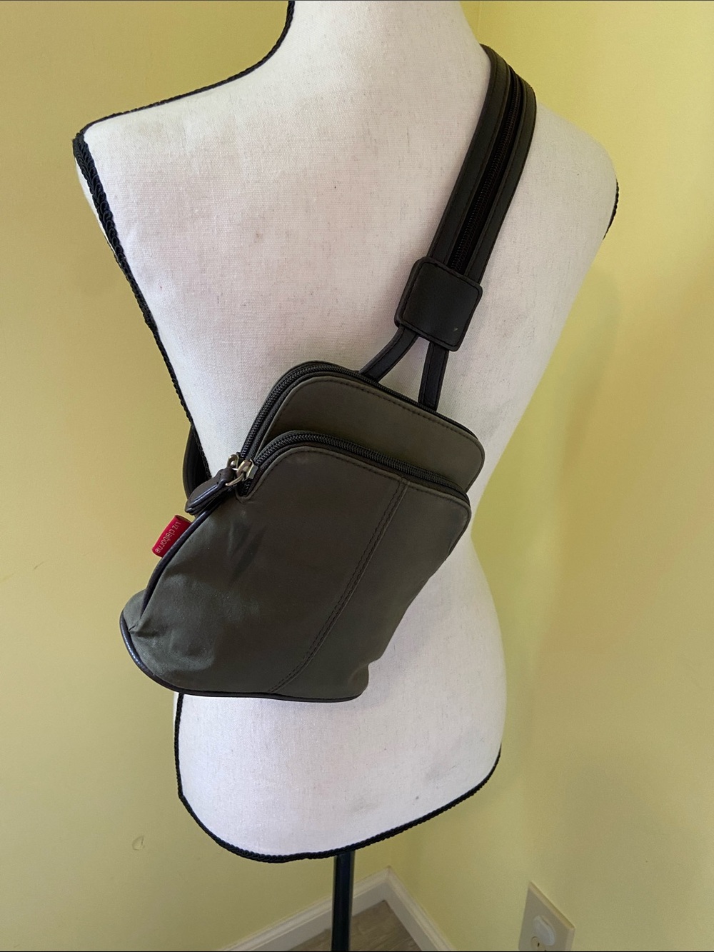 Vintage Olive Green canvas Crossbody Sling Bag